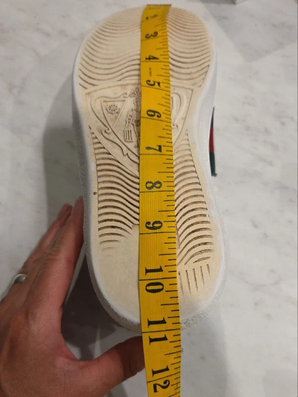 Gucci Men White Leather Sneakers with Red & Green Snake Motif Size 5 1/2